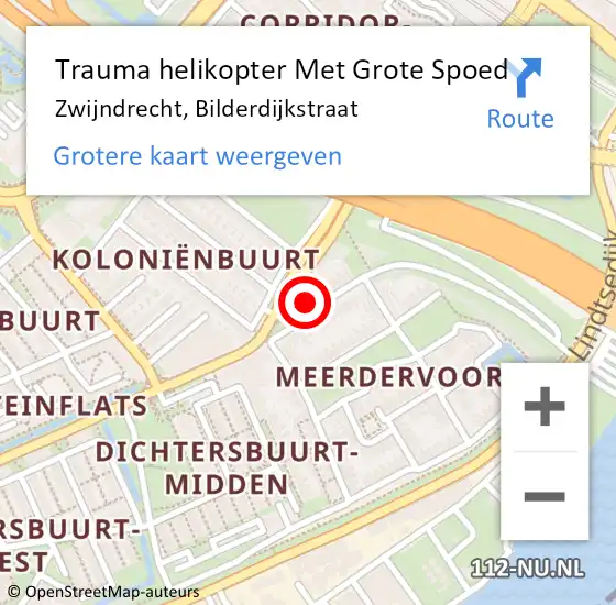 Locatie op kaart van de 112 melding: Trauma helikopter Met Grote Spoed Naar Zwijndrecht, Bilderdijkstraat op 9 april 2022 16:04