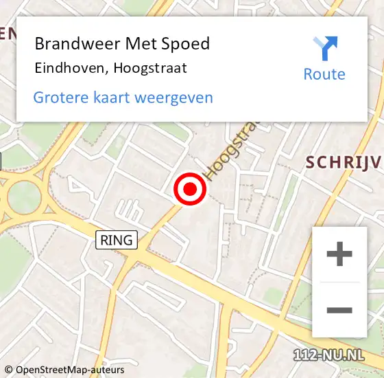Locatie op kaart van de 112 melding: Brandweer Met Spoed Naar Eindhoven, Hoogstraat op 9 april 2022 17:34