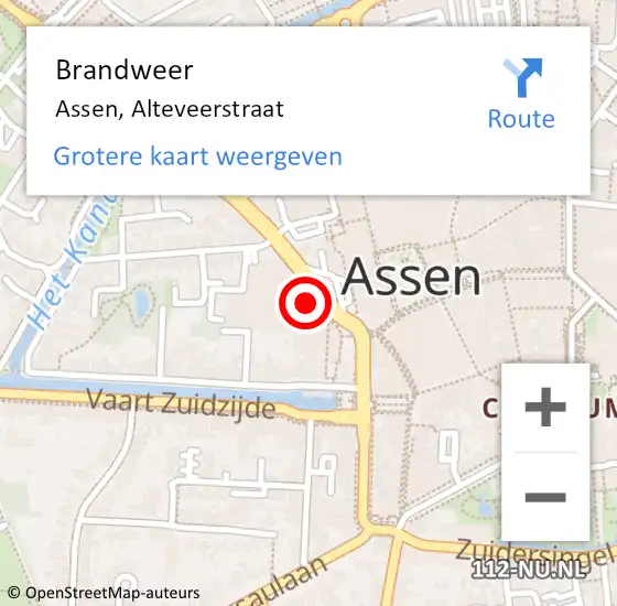 Locatie op kaart van de 112 melding: Brandweer Assen, Alteveerstraat op 9 april 2022 17:43