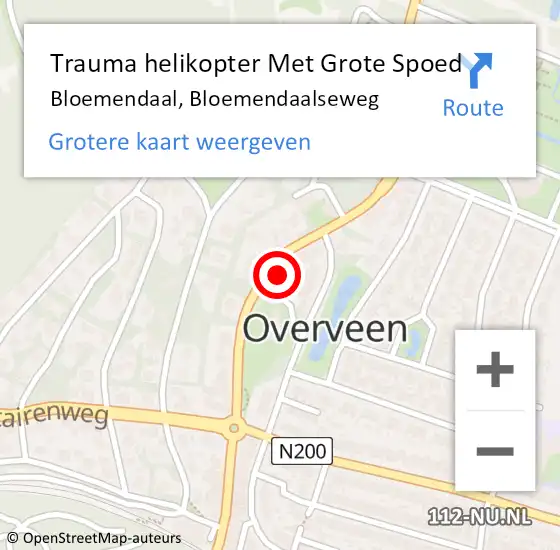 Locatie op kaart van de 112 melding: Trauma helikopter Met Grote Spoed Naar Bloemendaal, Bloemendaalseweg op 9 april 2022 18:12