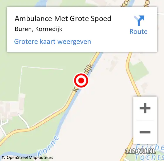 Locatie op kaart van de 112 melding: Ambulance Met Grote Spoed Naar Buren Gld, Kornedijk op 13 juli 2014 23:03