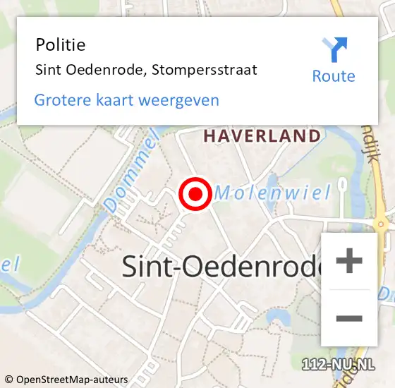 Locatie op kaart van de 112 melding: Politie Sint Oedenrode, Stompersstraat op 9 april 2022 19:47