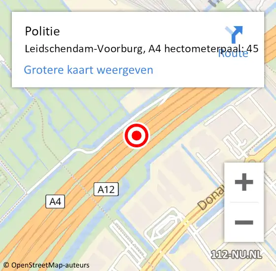 Locatie op kaart van de 112 melding: Politie Leidschendam-Voorburg, A4 hectometerpaal: 45 op 9 april 2022 19:49