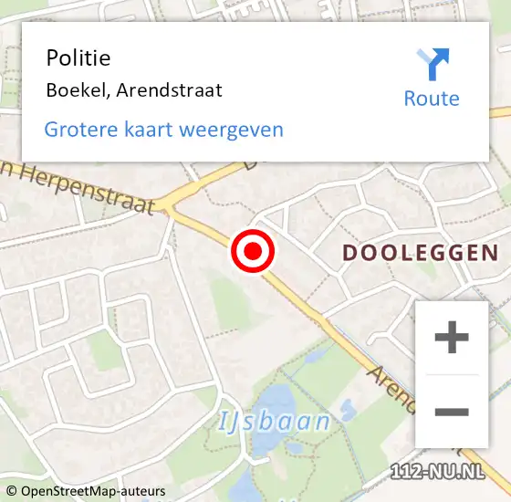 Locatie op kaart van de 112 melding: Politie Boekel, Arendstraat op 9 april 2022 19:50