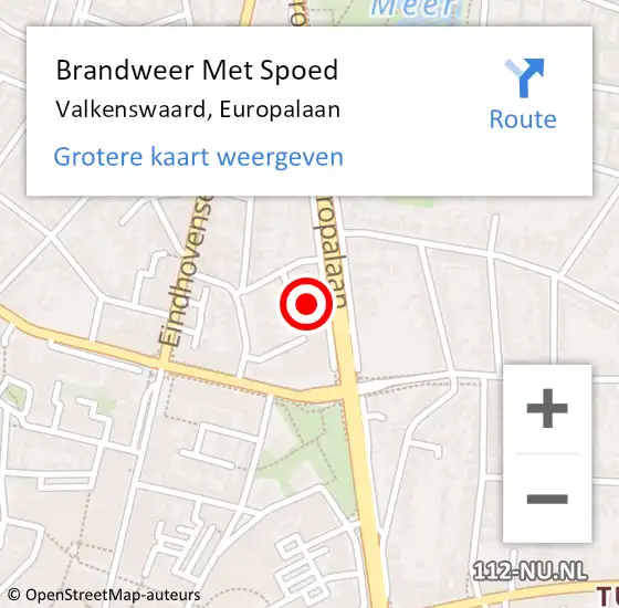 Locatie op kaart van de 112 melding: Brandweer Met Spoed Naar Valkenswaard, Europalaan op 9 april 2022 19:53