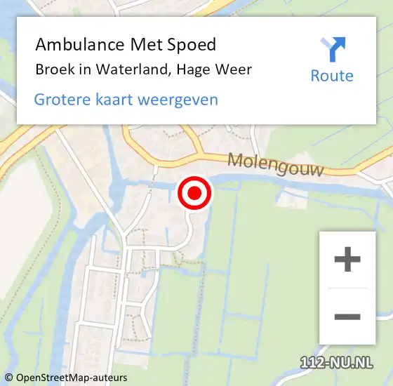 Locatie op kaart van de 112 melding: Ambulance Met Spoed Naar Broek in Waterland, Hage Weer op 9 april 2022 19:58