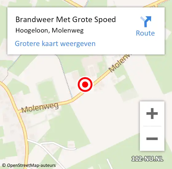 Locatie op kaart van de 112 melding: Brandweer Met Grote Spoed Naar Hoogeloon, Molenweg op 9 april 2022 20:09