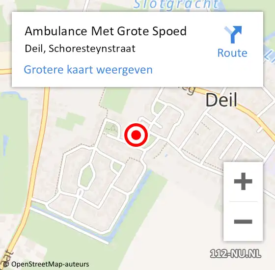 Locatie op kaart van de 112 melding: Ambulance Met Grote Spoed Naar Deil, Schoresteynstraat op 9 april 2022 20:27