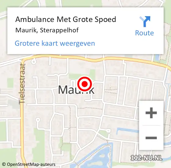 Locatie op kaart van de 112 melding: Ambulance Met Grote Spoed Naar Maurik, Sterappelhof op 9 april 2022 20:49