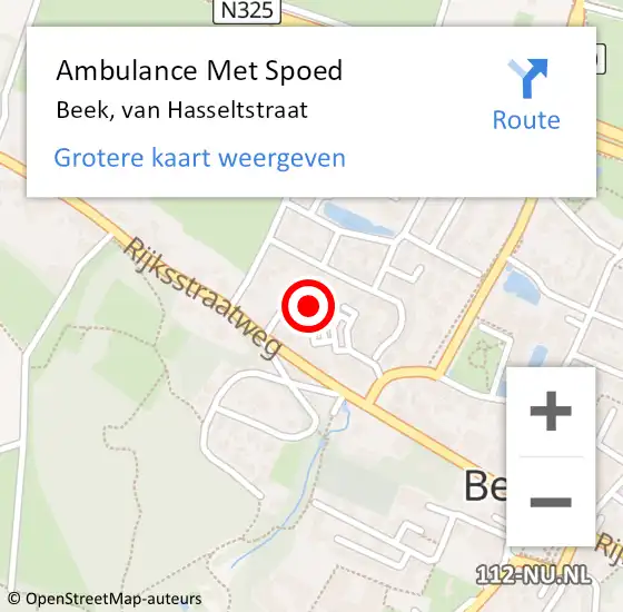 Locatie op kaart van de 112 melding: Ambulance Met Spoed Naar Beek, van Hasseltstraat op 9 april 2022 21:21