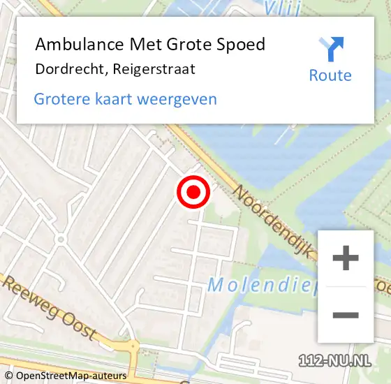Locatie op kaart van de 112 melding: Ambulance Met Grote Spoed Naar Dordrecht, Reigerstraat op 9 april 2022 21:36