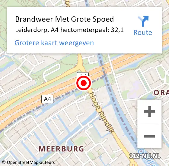 Locatie op kaart van de 112 melding: Brandweer Met Grote Spoed Naar Zoeterwoude, A4 hectometerpaal: 32,1 op 9 april 2022 21:46