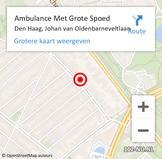Locatie op kaart van de 112 melding: Ambulance Met Grote Spoed Naar Den Haag, Johan van Oldenbarneveltlaan op 9 april 2022 22:09