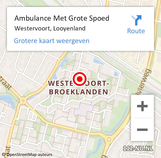 Locatie op kaart van de 112 melding: Ambulance Met Grote Spoed Naar Westervoort, Looyenland op 9 april 2022 22:59