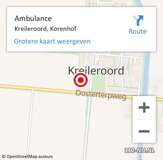 Locatie op kaart van de 112 melding: Ambulance Kreileroord, Korenhof op 9 april 2022 23:02