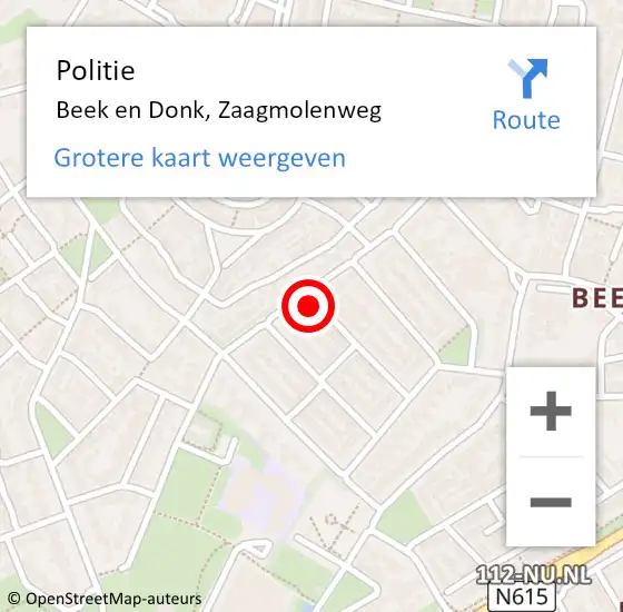 Locatie op kaart van de 112 melding: Politie Beek en Donk, Zaagmolenweg op 9 april 2022 23:20