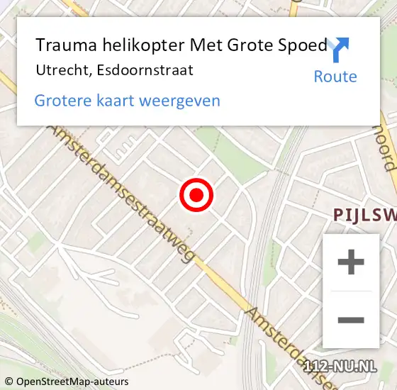 Locatie op kaart van de 112 melding: Trauma helikopter Met Grote Spoed Naar Utrecht, Esdoornstraat op 10 april 2022 00:48