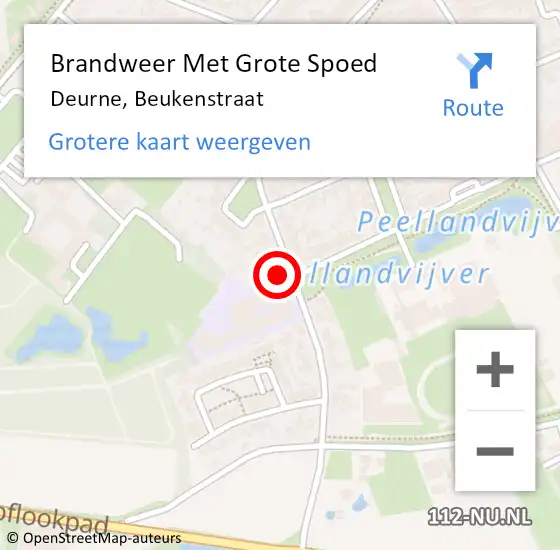 Locatie op kaart van de 112 melding: Brandweer Met Grote Spoed Naar Deurne, Beukenstraat op 10 april 2022 00:55