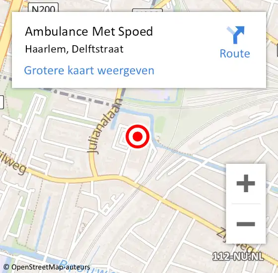 Locatie op kaart van de 112 melding: Ambulance Met Spoed Naar Haarlem, Delftstraat op 10 april 2022 01:14