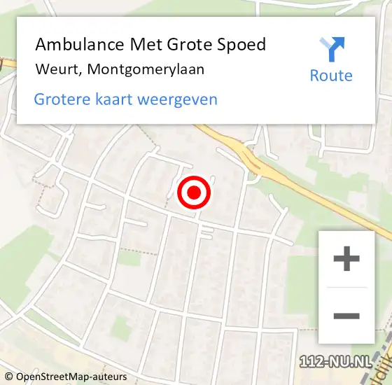 Locatie op kaart van de 112 melding: Ambulance Met Grote Spoed Naar Weurt, Montgomerylaan op 10 april 2022 01:23