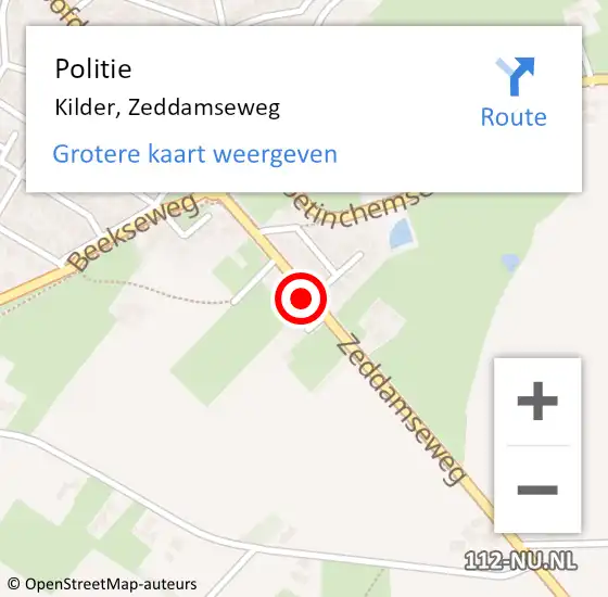 Locatie op kaart van de 112 melding: Politie Kilder, Zeddamseweg op 10 april 2022 01:37