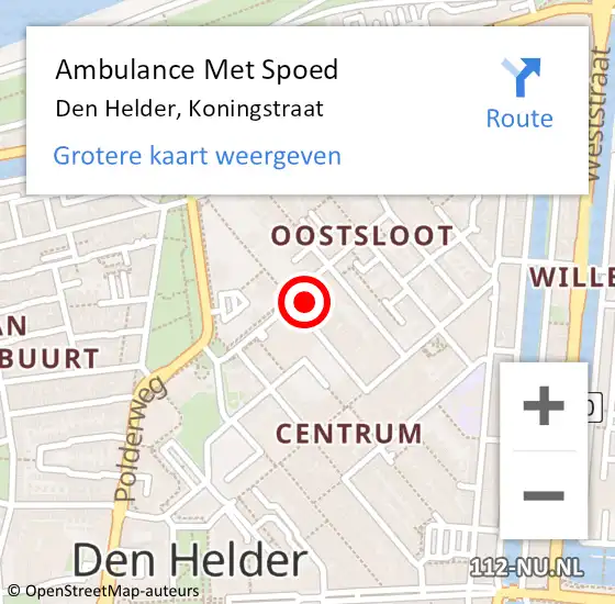 Locatie op kaart van de 112 melding: Ambulance Met Spoed Naar Den Helder, Koningstraat op 10 april 2022 01:54