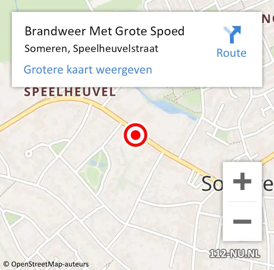 Locatie op kaart van de 112 melding: Brandweer Met Grote Spoed Naar Someren, Speelheuvelstraat op 10 april 2022 02:02