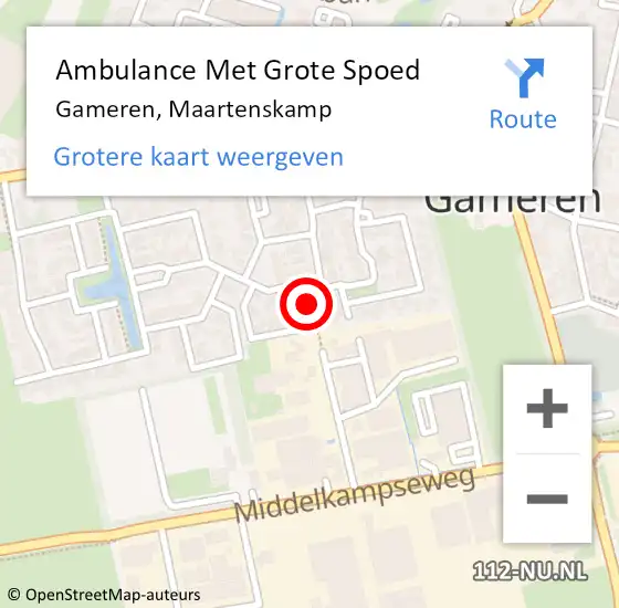 Locatie op kaart van de 112 melding: Ambulance Met Grote Spoed Naar Gameren, Maartenskamp op 10 april 2022 02:15