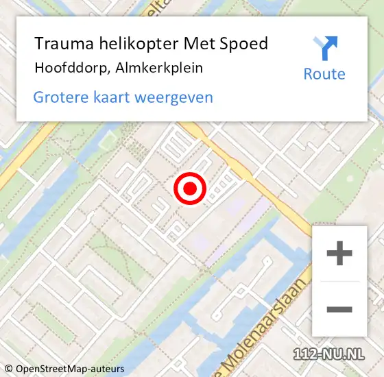 Locatie op kaart van de 112 melding: Trauma helikopter Met Spoed Naar Hoofddorp, Almkerkplein op 10 april 2022 02:57