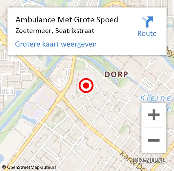 Locatie op kaart van de 112 melding: Ambulance Met Grote Spoed Naar Zoetermeer, Beatrixstraat op 10 april 2022 03:06