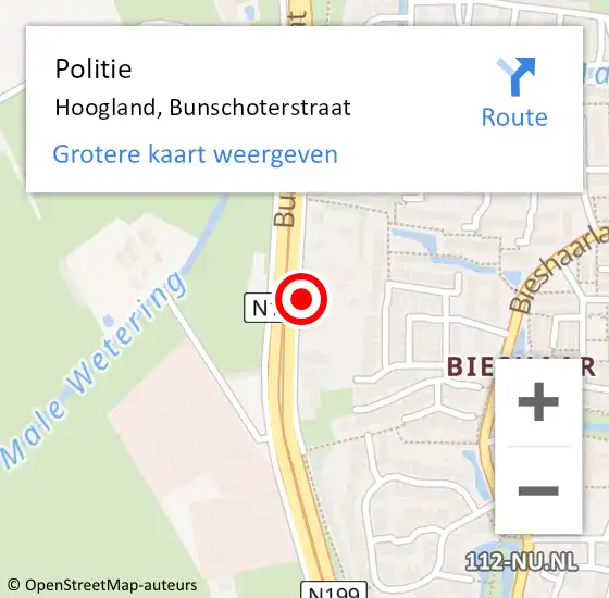 Locatie op kaart van de 112 melding: Politie Hoogland, Bunschoterstraat op 10 april 2022 03:43