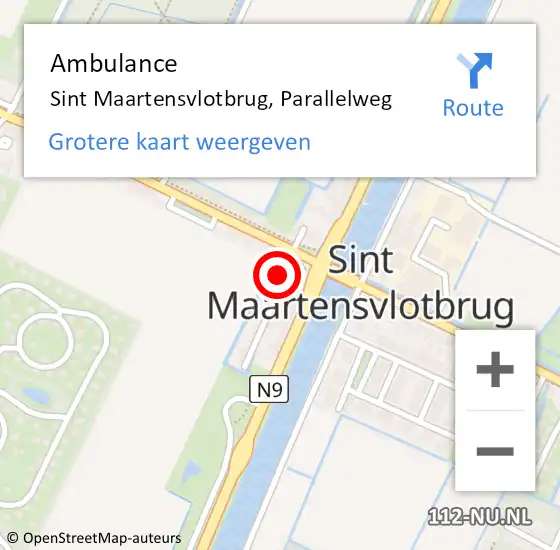 Locatie op kaart van de 112 melding: Ambulance Sint Maartensvlotbrug, Parallelweg op 10 april 2022 04:51
