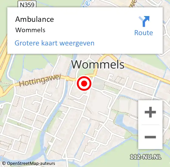 Locatie op kaart van de 112 melding: Ambulance Wommels op 10 april 2022 05:15