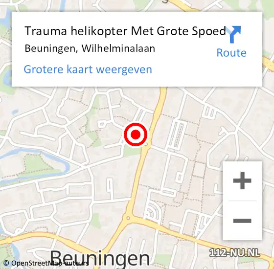 Locatie op kaart van de 112 melding: Trauma helikopter Met Grote Spoed Naar Beuningen, Wilhelminalaan op 10 april 2022 05:47