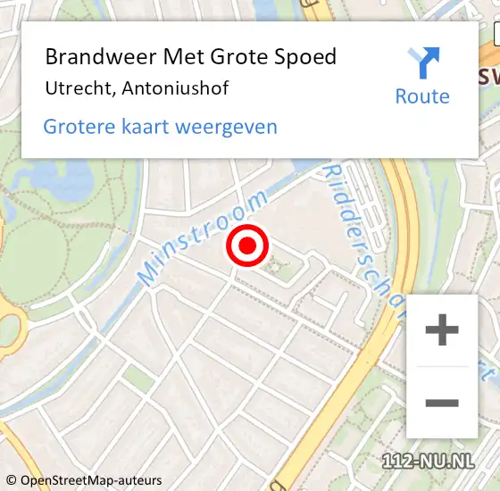 Locatie op kaart van de 112 melding: Brandweer Met Grote Spoed Naar Utrecht, Antoniushof op 10 april 2022 06:02