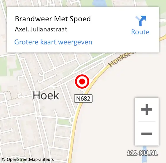 Locatie op kaart van de 112 melding: Brandweer Met Spoed Naar Axel, Julianastraat op 10 april 2022 06:12