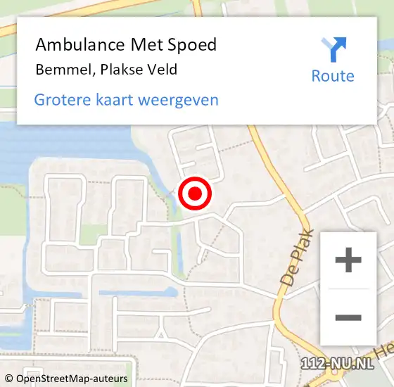 Locatie op kaart van de 112 melding: Ambulance Met Spoed Naar Bemmel, Plakse Veld op 10 april 2022 06:21