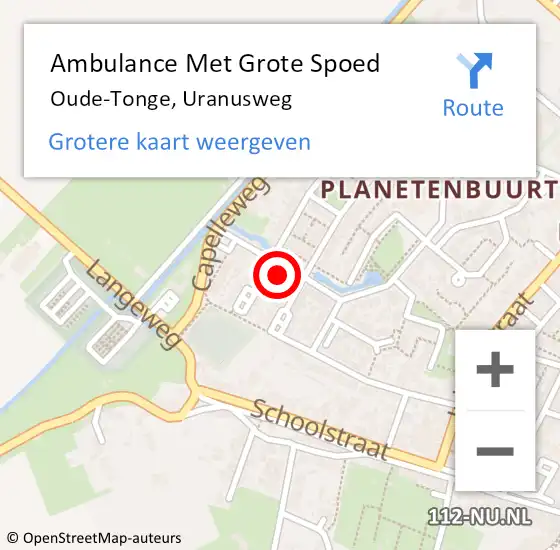 Locatie op kaart van de 112 melding: Ambulance Met Grote Spoed Naar Oude-Tonge, Uranusweg op 10 april 2022 06:32