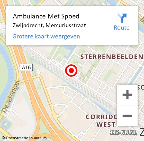 Locatie op kaart van de 112 melding: Ambulance Met Spoed Naar Zwijndrecht, Mercuriusstraat op 10 april 2022 06:36