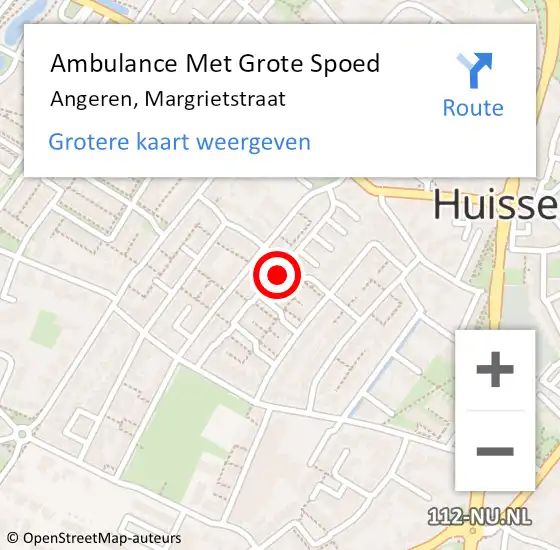 Locatie op kaart van de 112 melding: Ambulance Met Grote Spoed Naar Angeren, Margrietstraat op 10 april 2022 07:04