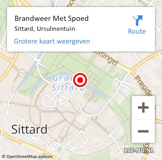 Locatie op kaart van de 112 melding: Brandweer Met Spoed Naar Sittard, Ursulinentuin op 10 april 2022 07:11