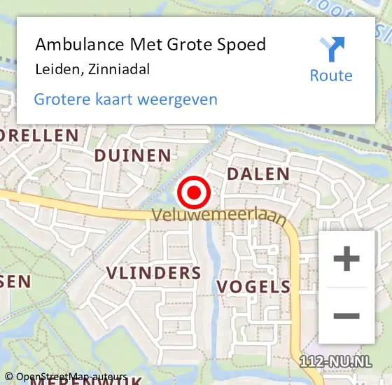 Locatie op kaart van de 112 melding: Ambulance Met Grote Spoed Naar Leiden, Zinniadal op 10 april 2022 07:58
