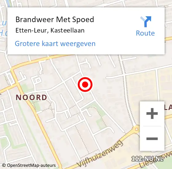 Locatie op kaart van de 112 melding: Brandweer Met Spoed Naar Etten-Leur, Kasteellaan op 10 april 2022 08:27