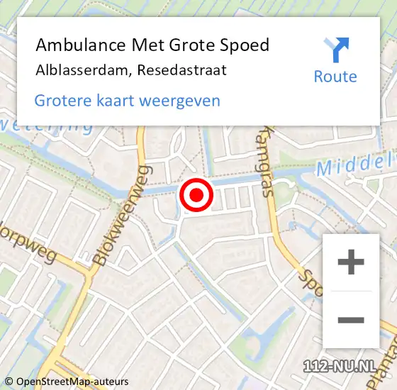 Locatie op kaart van de 112 melding: Ambulance Met Grote Spoed Naar Alblasserdam, Resedastraat op 10 april 2022 08:44