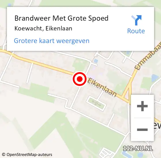 Locatie op kaart van de 112 melding: Brandweer Met Grote Spoed Naar Koewacht, Eikenlaan op 10 april 2022 08:50