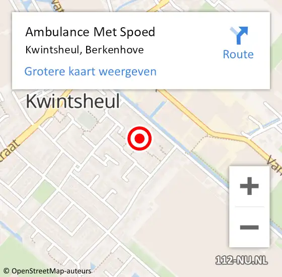 Locatie op kaart van de 112 melding: Ambulance Met Spoed Naar Kwintsheul, Berkenhove op 10 april 2022 08:55