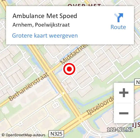 Locatie op kaart van de 112 melding: Ambulance Met Spoed Naar Arnhem, Poelwijkstraat op 10 april 2022 08:59