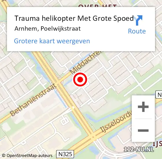 Locatie op kaart van de 112 melding: Trauma helikopter Met Grote Spoed Naar Arnhem, Poelwijkstraat op 10 april 2022 09:05