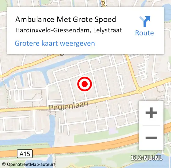Locatie op kaart van de 112 melding: Ambulance Met Grote Spoed Naar Hardinxveld-Giessendam, Lelystraat op 10 april 2022 09:17