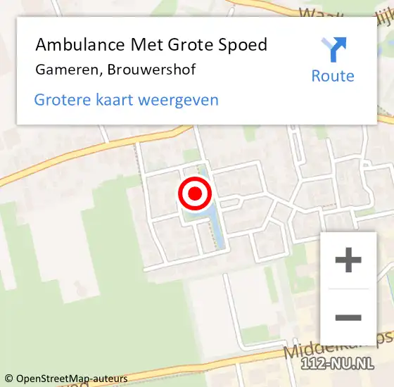 Locatie op kaart van de 112 melding: Ambulance Met Grote Spoed Naar Gameren, Brouwershof op 10 april 2022 09:24